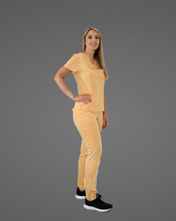 Skinny Scrub Pants Multi Pocket Top Soft Yellow - SET - Image 3