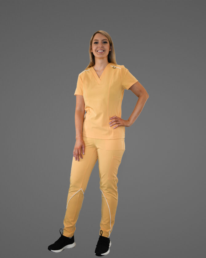 Skinny Scrub Pants Multi Pocket Top Soft Yellow - SET