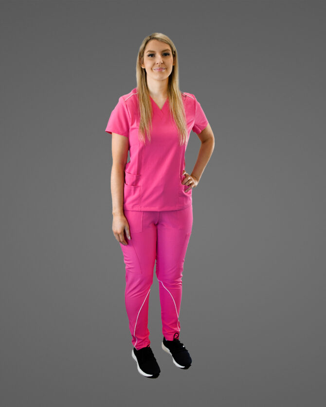 Skinny Scrub Pants Multi Pocket Top  Pink - SET