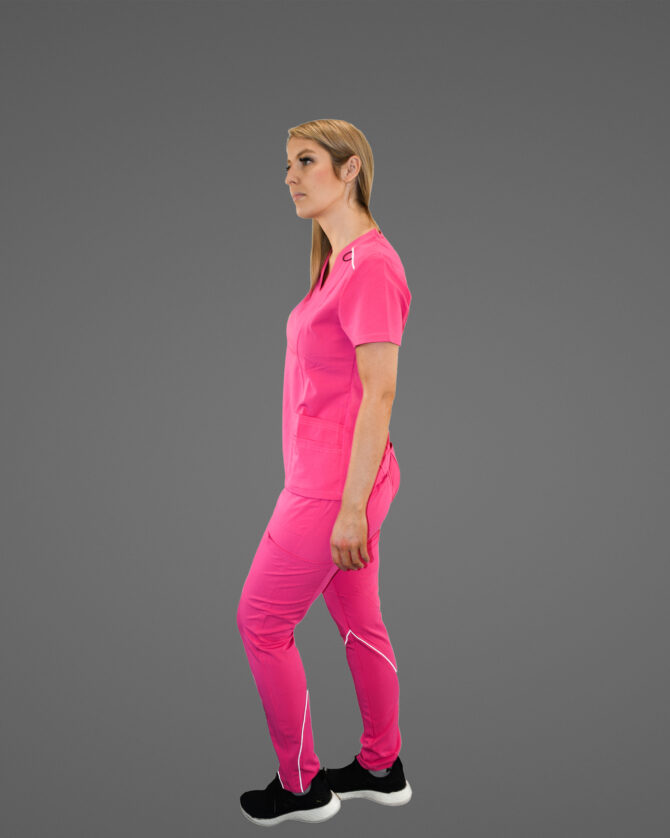 Skinny Scrub Pants Multi Pocket Top  Pink - SET - Image 3